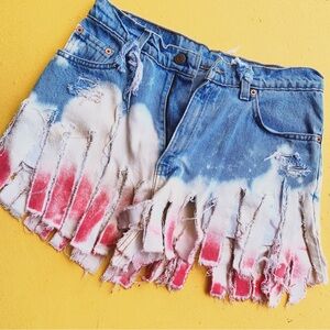VINTAGE LEVIS red white blue distressed shorts beach summer juniors size 11